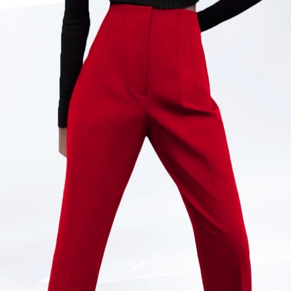 Zara Elegant Red High-Waisted Women's Pants
